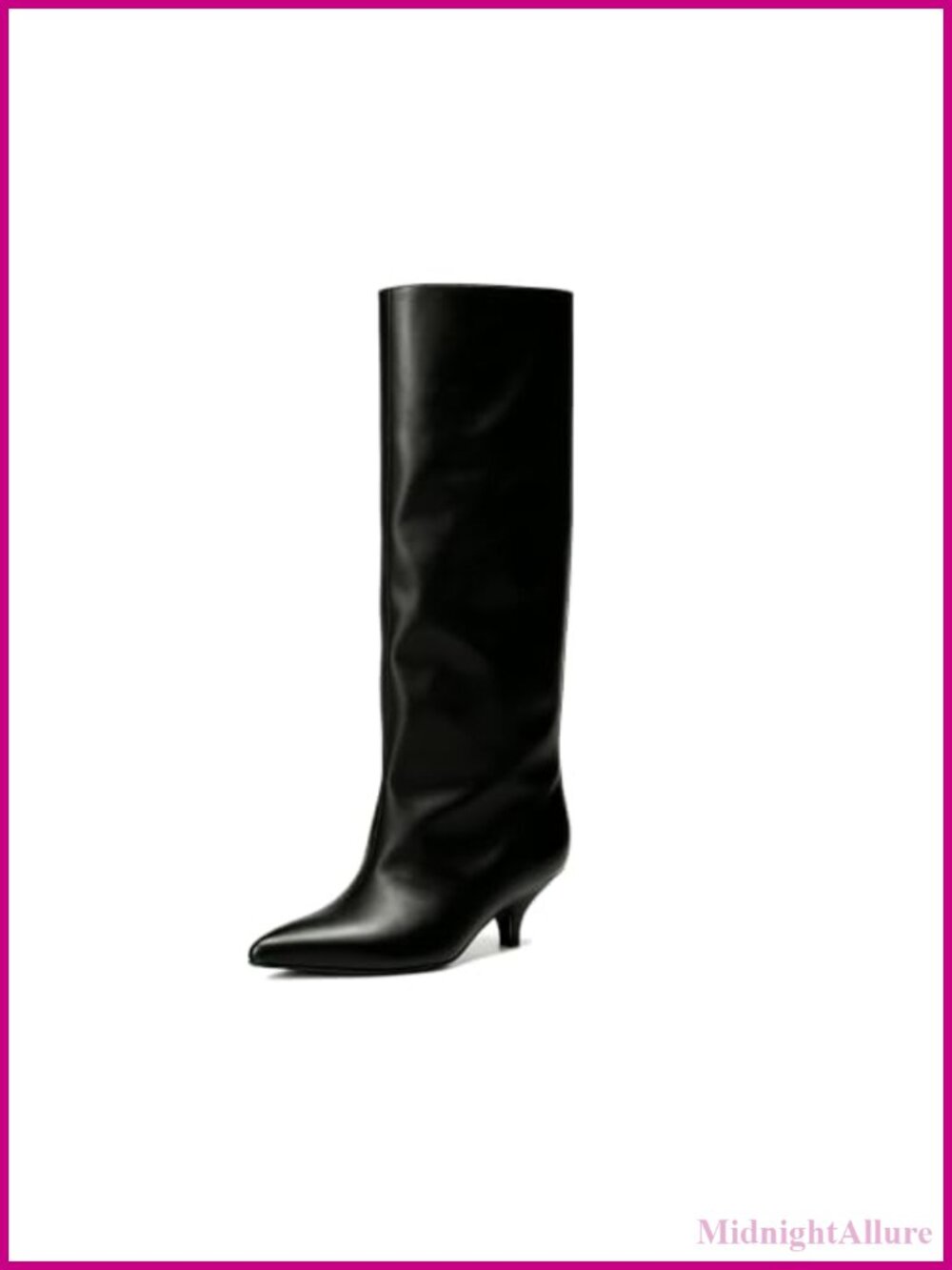 Women's Knee High Boots Pointed Toe Kitten Heel Faux Leather Pull On